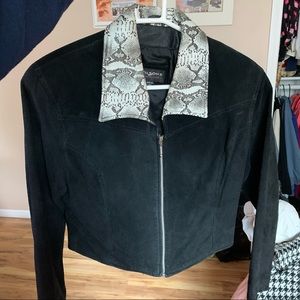 Vintage Black Suede/Leather Crop Top Jacket